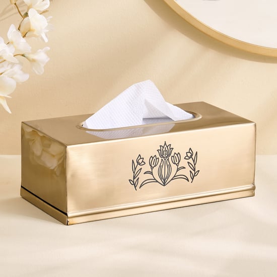 Brill Metal Floral Etched Tissue Holder - 24x12x9cm