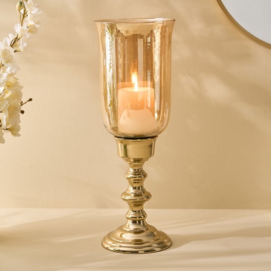 Brill Glass and Metal Hurricane with Pedestal Candle Holder