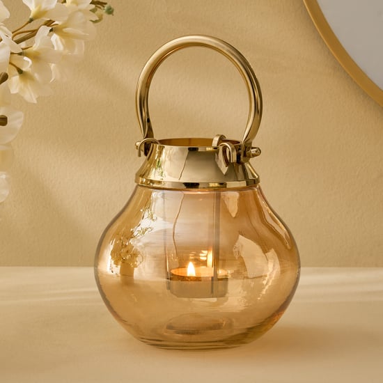 Brill Glass and Aluminium Lantern T-Light Holder