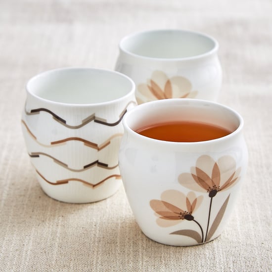 Mandarin Monalisa Set of 3 Bone China Printed Kulhads - 240ml