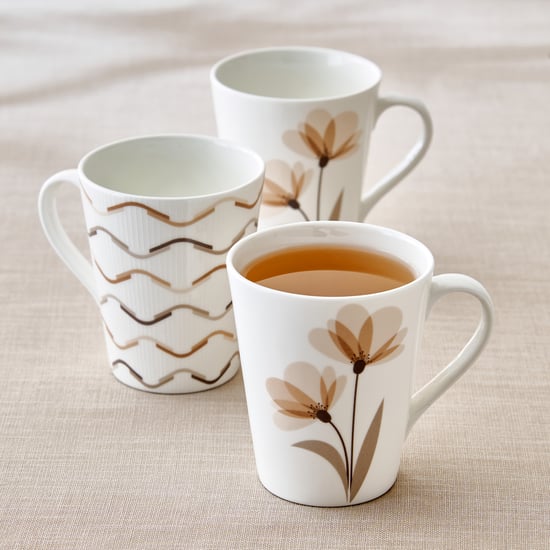 Mandarin Monalisa Set of 3 Bone China Printed Coffee Mug - 340ml