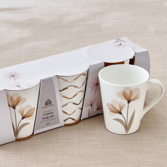 Mandarin Monalisa Set of 3 Bone China Printed Coffee Mug - 340ml
