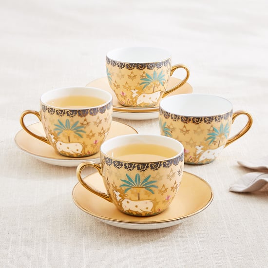 Corsica Iris Set of 4 Bone China Printed Cup and Saucer -180ml