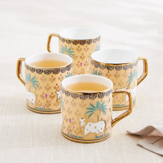 Corsica Iris Director Set of 4 Bone China Printed Coffee Mugs - 220ml
