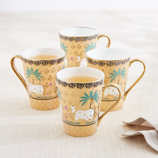 Corsica Iris Zing Set of 4 Bone China Printed Coffee Mugs - 320ml