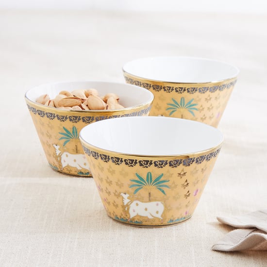 Corsica Iris Emily Set of 3 Bone China Printed Serving Bowls - 320ml