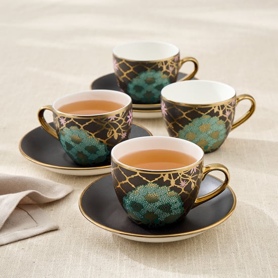 Whirl Set of 4 Bone China Printed Cup and Saucer -180ml