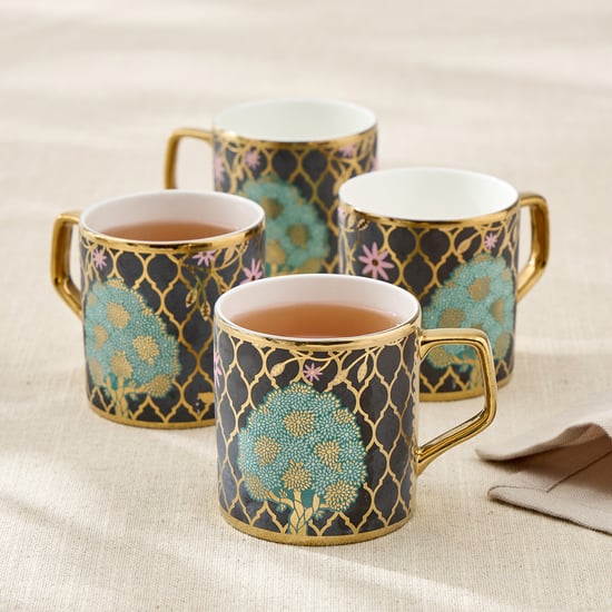 Whirl Director Set of 4 Bone China Printed Coffee Mugs - 220ml