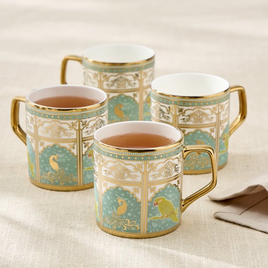 Whirl Director Set of 4 Bone China Printed Coffee Mugs - 220ml