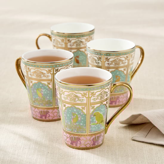 Whirl Zing Set of 4 Bone China Printed Coffee Mugs - 320ml