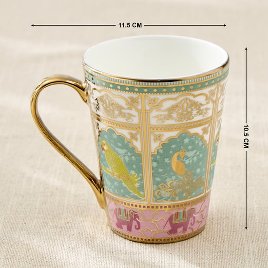 Whirl Zing Set of 4 Bone China Printed Coffee Mugs - 320ml
