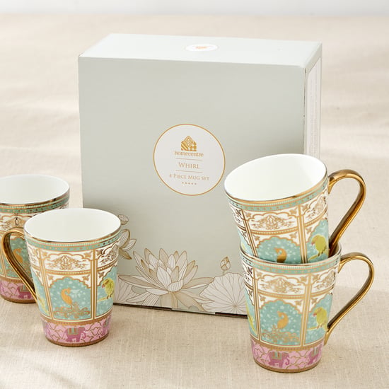 Whirl Zing Set of 4 Bone China Printed Coffee Mugs - 320ml
