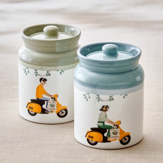 Jalsa Set of 2 Bone China Printed Canister with Lid - 540ml
