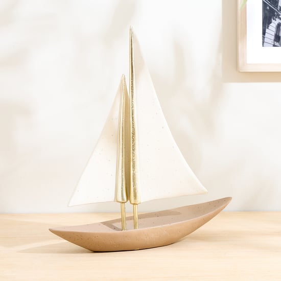 Grain Buff Polyresin Boat Table Accent