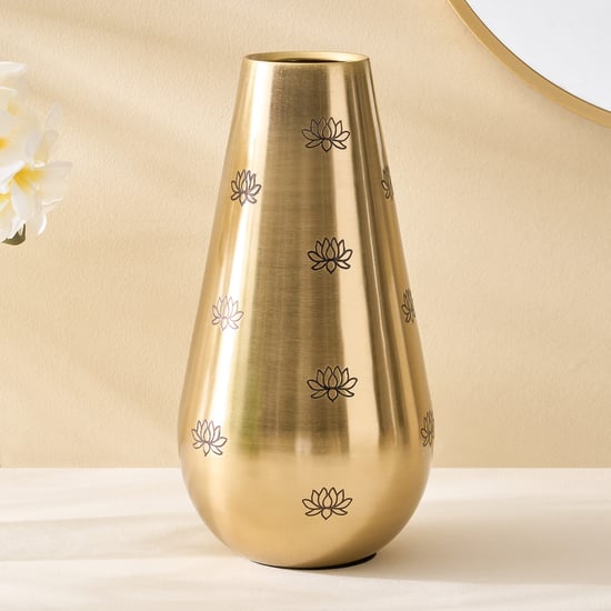 Soma Pema Metal Lotus Etched Vase - Small