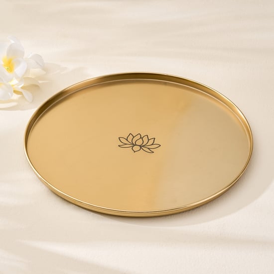 Soma Pema Metal Lotus Etched Decorative Platter