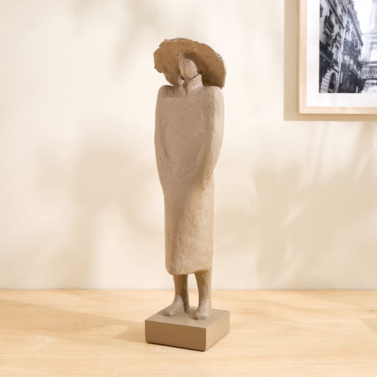 Grain Buff Polyresin Woman with Hat Figurine