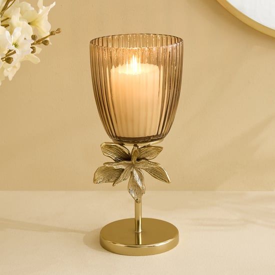 Brill Brew Glass Floral Pedestal Candle Holder - Small