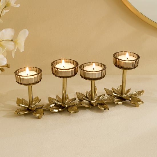 Brill Brew Glass and Metal Floral Pedestal Multi T-Light Holder