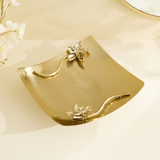 Brill Brew Metal Floral Pedestal Decorative Platter