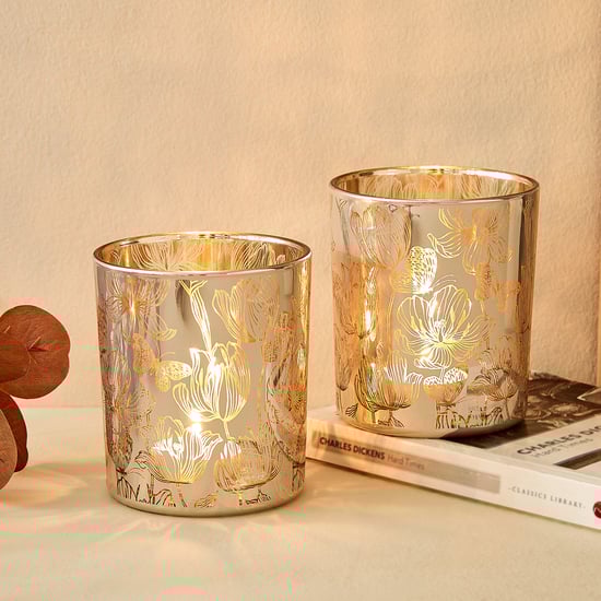 Wables Glen Ivy Set of 2 Glass Floral Pillar Candle Holders