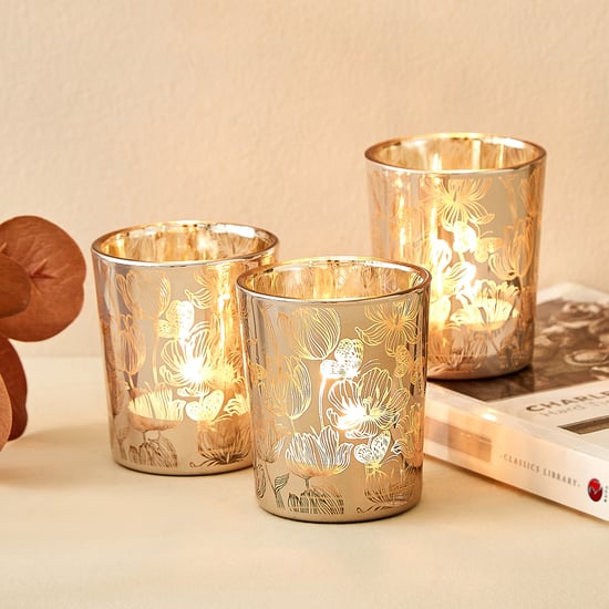 Wables Glen Ivy Set of 3 Glass Floral T-Light Holders