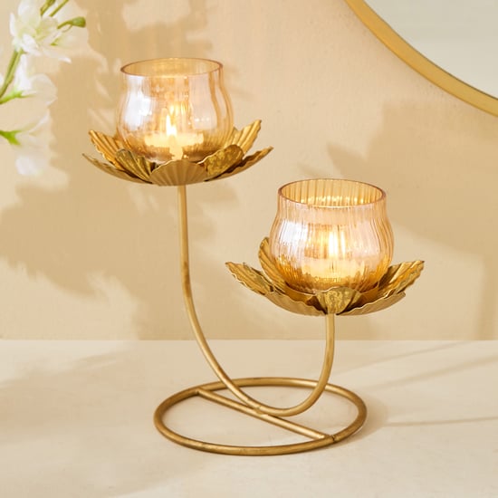 Rylee Raya Glass and Metal Fluted Multi Votive Candle Holder