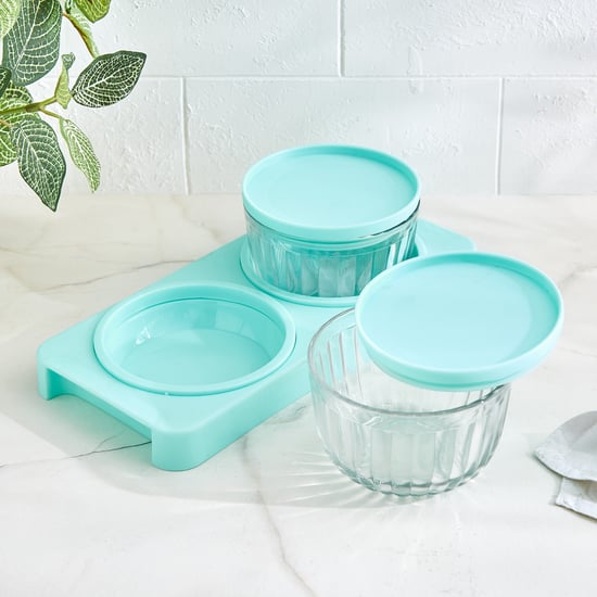 Tuscany Zinnia Set of 2 Glass Serving Bowls with Tray