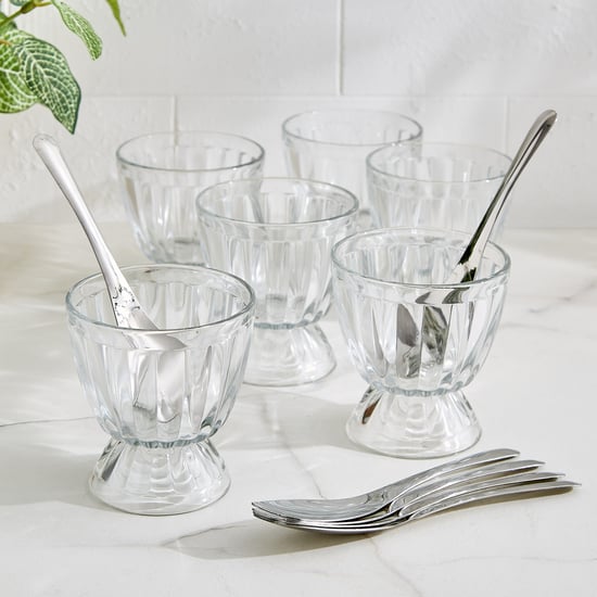 Tuscany Zinnia Set of 6 Glass Ice Cream Bowls with Spoons - 150ml