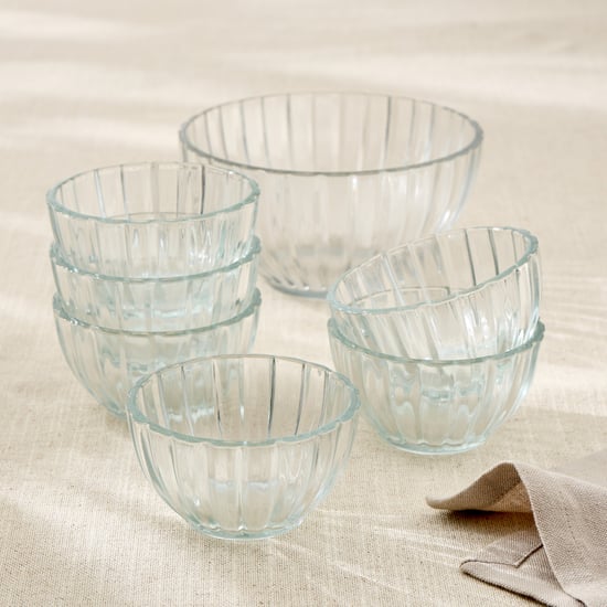 Tuscany Zinnia Set of 7 Glass Ribbed Pudding Set