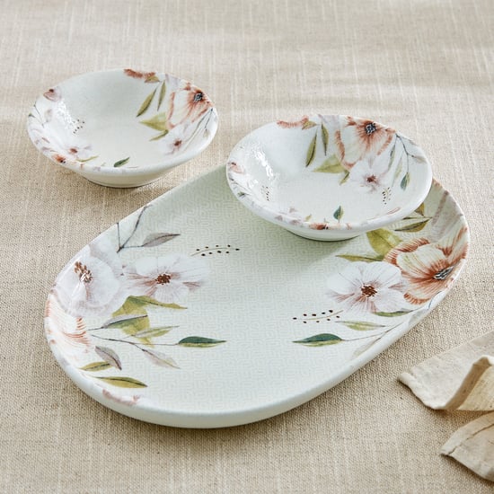 Elva Set of 2 Porcelain Floral Print Dip Bowls with Platter - 120ml