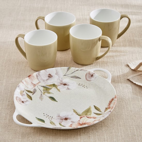 Elva Set of 4 Porcelain Coffee Mugs with Platter - 240ml