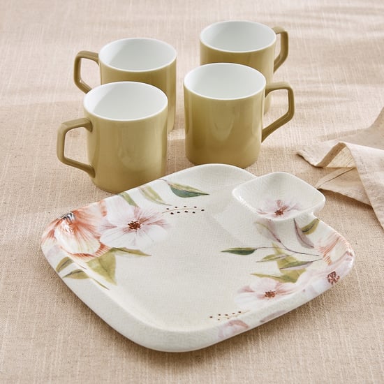 Elva Set of 4 Porcelain Coffee Mugs with Platter - 230ml
