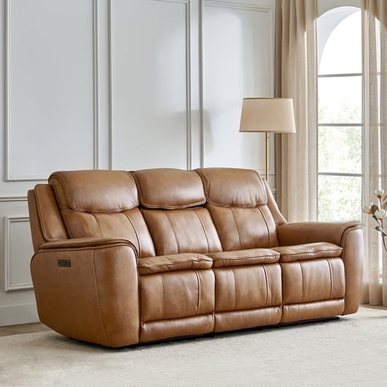 Potsdam Half Leather 3-Seater Zero Gravity Electric Recliner - Tan