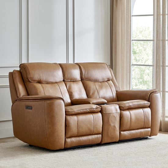 Potsdam Half Leather 2-Seater Zero Gravity Electric Recliner - Tan