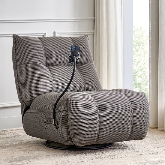 Zeek Fabric 1-Seater Electric Recliner with Mobile Holder - Grey