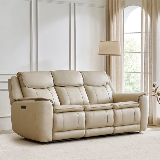 Potsdam Half Leather 3-Seater Zero Gravity Electric Recliner - Ivory