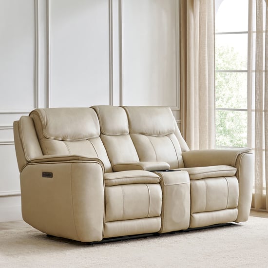 Potsdam Half Leather 2-Seater Zero Gravity Electric Recliner - Ivory