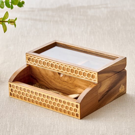 Haze Dietes Teak Wood Mouth Freshener Box with Spoon