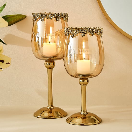Fables Hana Set of 2 Floral Pedestal Candle Holders