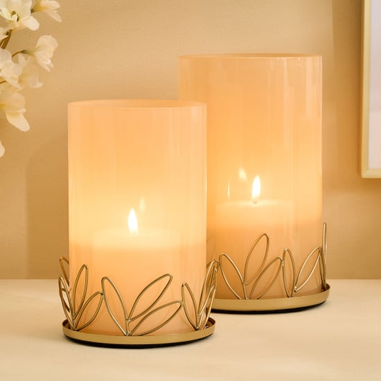 Mayur Poe Set of 2 Glass and Metal Hurricane Candle Holders