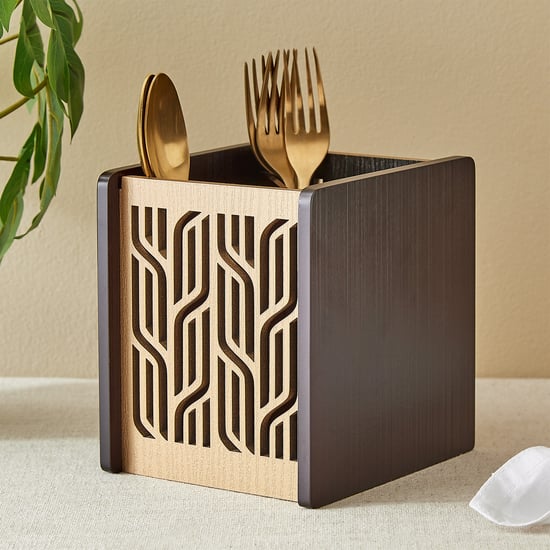 Elm Laser Linear Wooden Cutlery Holder