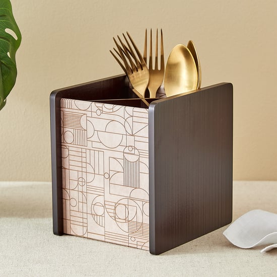 Elm Elite Wooden Geometric Print Cutlery Holder