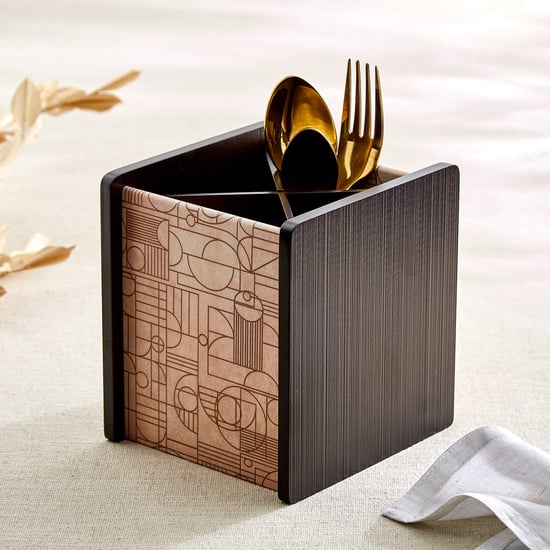 Zenith Lineart Wooden Geometric Print Cutlery Holder