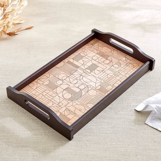 Zenith Lineart Wooden Geometric Print Serving Tray - 40x26x6cm