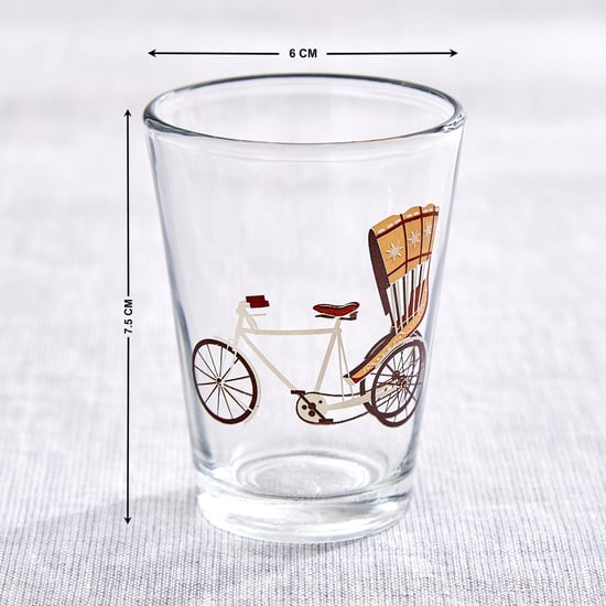 Jalsa Auric 7Pcs Glass Printed Cutting Chai Cups with Thela Stand - 160ml |  Transparent | Glass