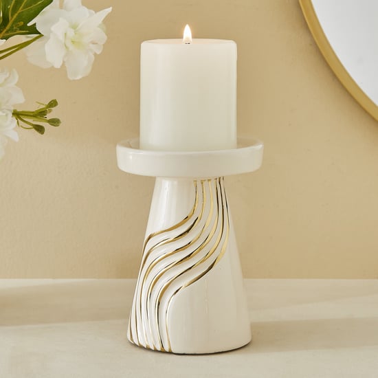 Moksha Ceramic Waves Pillar Candle Holder