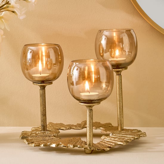 Moksha Brew Starbust Glass and Aluminium Multi Candle Holder