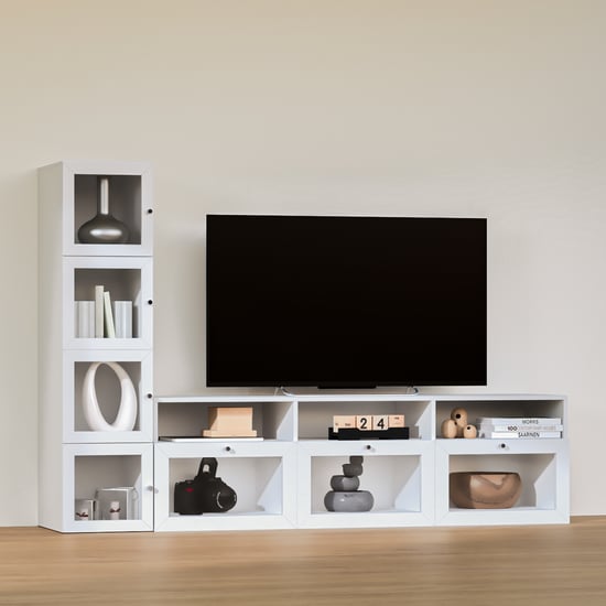Helios Soho Large TV Unit with Multipurpose Cabinet - White