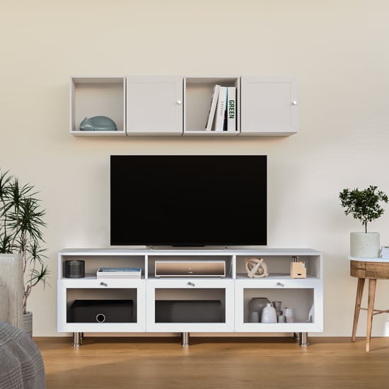 Soho Large TV Unit with 4 Multipurpose Cases and Cabinets - White